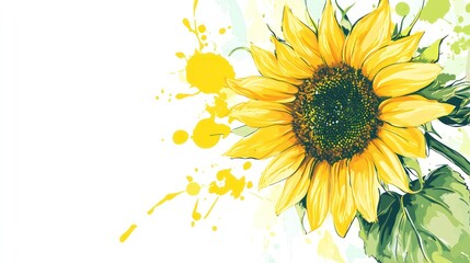 A hand-drawn sunflower illustration in yellow and green, surrounded by white negative space for text
