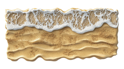 Soft ocean wave washing golden sand on transparent background