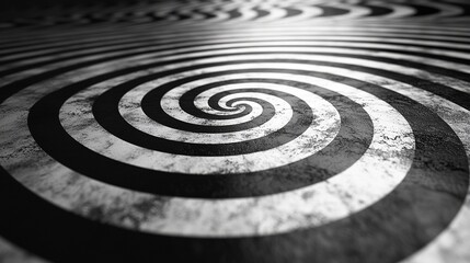 Black and white spiral pattern on surface with repeating background for abstract use