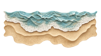 Ocean waves crashing on sandy beach with transparent background