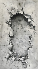 A close up of a concrete floor that is cracked and large hole destroyed 