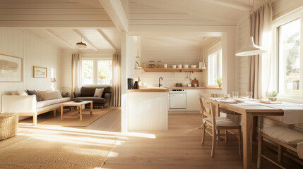 Fototapeta premium Bright and airy interior of a modern, minimalist home with natural light flowing in.