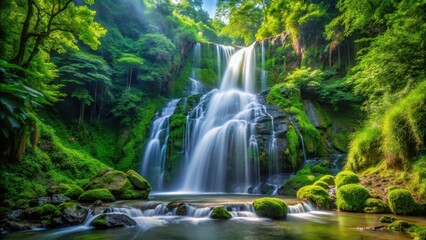 Obraz premium waterfall cascading down lush greenery in forest, scenic, beautiful waterfall, scenic,beautiful waterfall, tranquil, trees