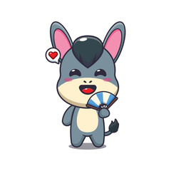 donkey mascot cartoon character vector illustration with hand fan.