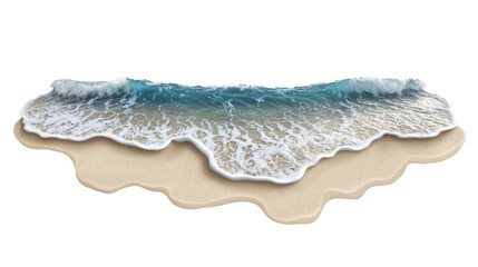 Tropical beach with gentle waves crashing on shore, transparent background