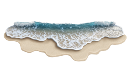 Tropical beach with gentle waves crashing on shore, transparent background