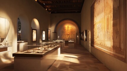 Obraz premium Museum Gallery Showcasing Ancient Artifacts and Artwork