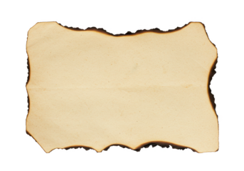Old paper or map with burnt edges isolated on white background, no depth of field, sharp.