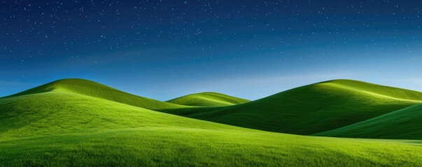 Obraz premium Starry skies nature concept. Serene rolling hills illuminated by a peaceful twilight sky under twinkling stars.