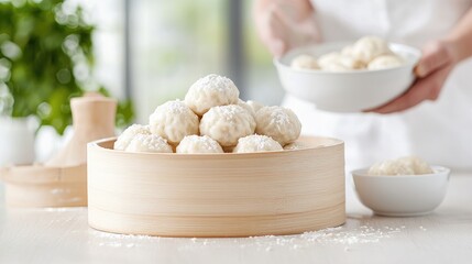 Fototapeta premium Steamed buns preparation, kitchen, chef, food