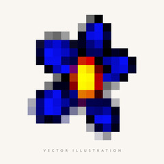 Pixel flower, pixel art for game interface. Blue daisy magic game element. Star, 8 bit resource, vector illustration