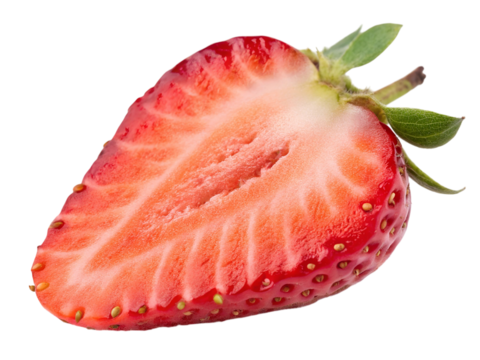 Juicy slice of strawberry isolated on Transparent Background.