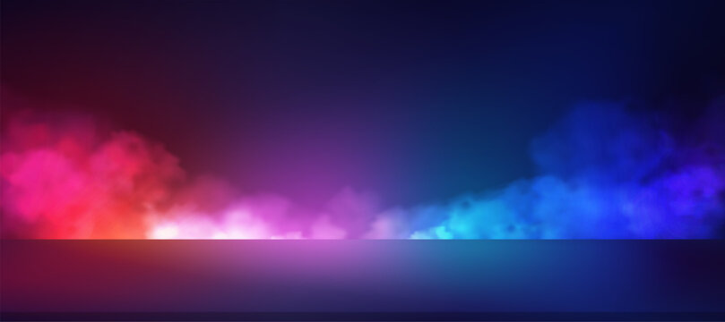 Technology background,Gradient Neon light Blue,Purple,Pink,Orange Colour,Cloud on Wall,Studio background 3d podium for product design,Futuristic display platform for future cyberspace