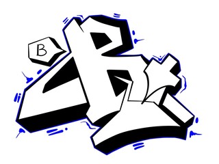 digital illustration of letter b, digital graffiti b with unique patterns and simple colors