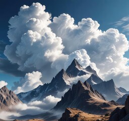 Towering cumulus clouds dominating the blue sky with their rugged peaks, tower, sky, cumulus, peak, rugged