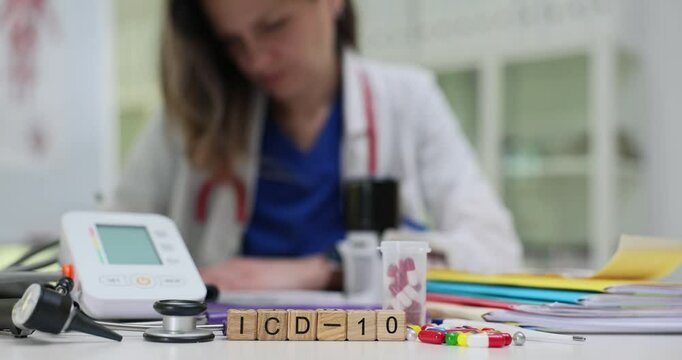 A healthcare professional actively engaging in various medical tasks that utilize ICD10 codes and essential equipment