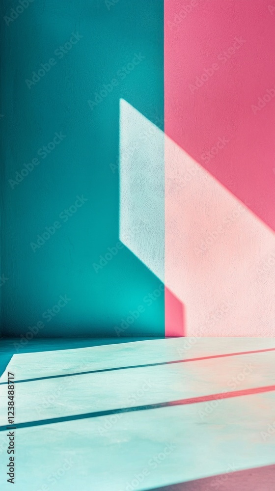 Poster a stunning combination of turquoise and pink walls interacts with soft shadows, illuminating a minim