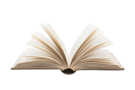 Open Book with Clear Pages Spread Evenly on Transparent Background