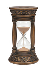 Vintage Hourglass with Ornate Wooden Frame on Transparent  Background