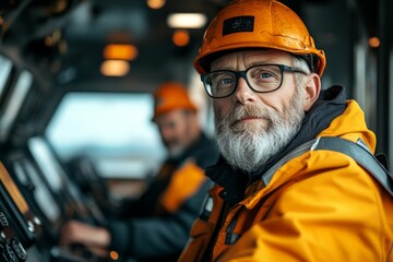 A ship captain steering the vessel into port, marking the termination of a long voyage