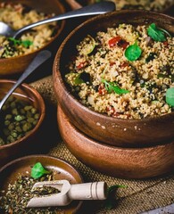 Cuscús con verduras, una receta muy saludable y natural con alcaparras, calabacín, pimiento rojo y cebolla
