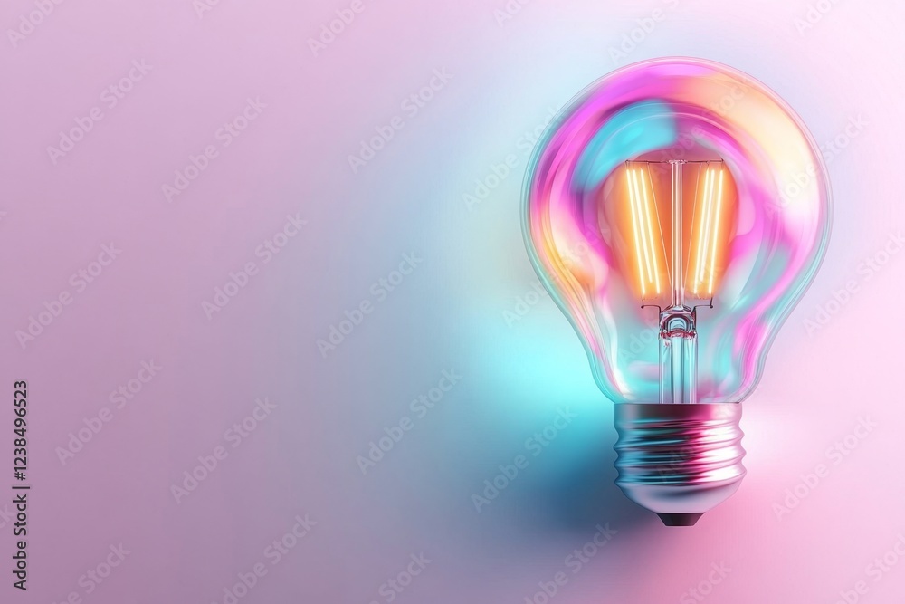 Poster a stylized flat illustration of a lightbulb replaced by a glowing energy-efficient bulb, set against
