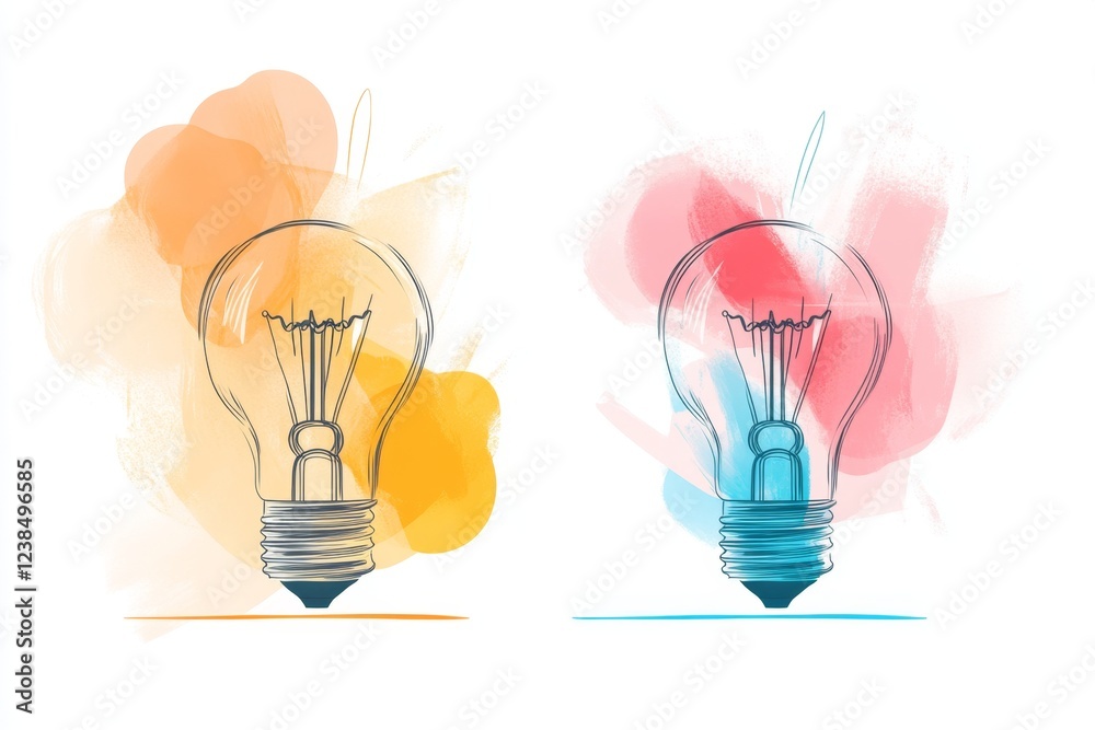 Poster A stylized flat illustration of a lightbulb replaced by a glowing energy-efficient bulb, set against a plain white background with soft gradients