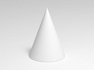 Fototapeta premium Abstract still life installation, white cone is in empty studio. 3d render