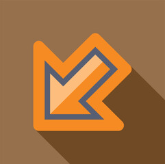 Orange arrow pointing down and left with drop shadow on brown background © anatolir