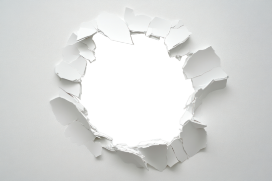 PNG Cricle hole breaking through white wall paper chandelier background.