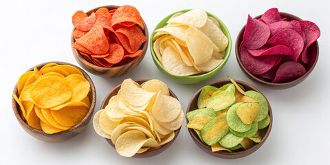 Crispy Potato Chips Collection Isolated on a White Background
