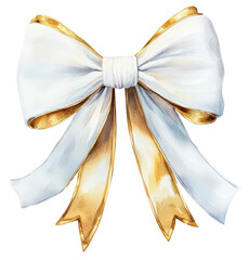 Elegant White and Gold Decorative Ribbon Bow
