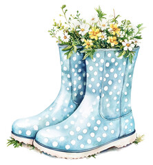 Cute Polka Dot Rain Boots Filled with Flowers