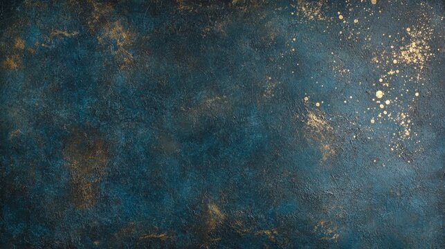 dark blue grunge concrete wall texture with some golden spots used a background
