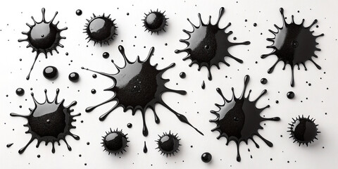 Black Ink Splatters Collection Isolated on a White Background
