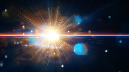 Bright burst of multicolored light with lens flares for futuristic technology concepts, dynamic backgrounds, and high-energy digital designs. Radiant visual with empty copy space for creative projects