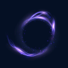 Abstract blue light lines and particles on black background. Dynamic curves and glow create energetic and magical effects. Vector