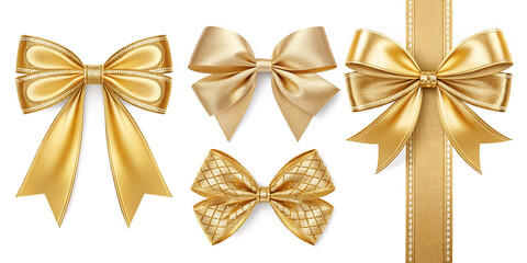 Golden Bows Collection Isolated on a White Background