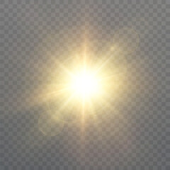 Abstract golden vertical glow. Bright explosion of light of flickering rays on transparent background. Luxury style for design and vector illustrations.