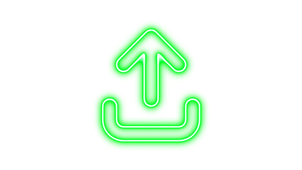 Neon symbol arrow up from bracket icon green color glow with transparent background
