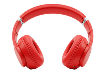 Red wireless headphone isolated on white background, no depth of field, sharp.