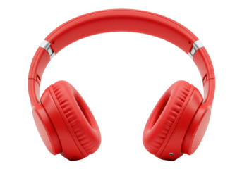 Red wireless headphone isolated on white background, no depth of field, sharp.