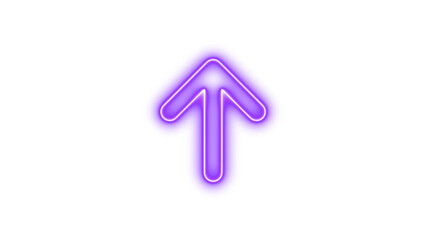 Neon symbol arrow up icon purple color glow with transparent background