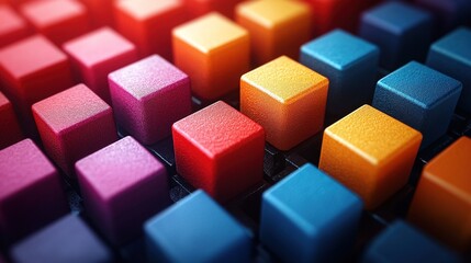 Obraz premium Colorful blocks on a surface with red lighting, likely for graphic design