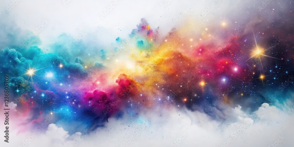 Poster celestial burst a vibrant cosmic nebula with sparkling stars and glowing clouds