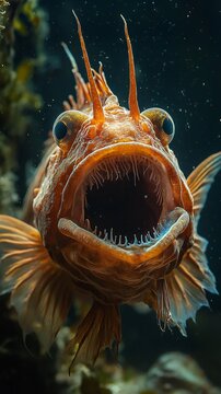 HD Phone Wallpaper Striking Underwater Close up of a Largemouth Sculpin Fish with Open Mouth
