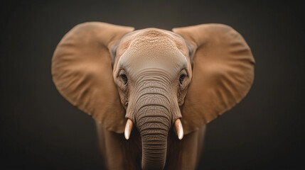 Obraz premium Majestic elephant stands confidently against a dark background, showcasing its impressive features and textures in close-up. Generative AI