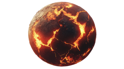 Fiery Planet with Lava Cracks and Volcanic Texture in Space Environment