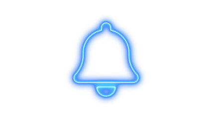 Neon symbol bell icon blue color glow with transparent background