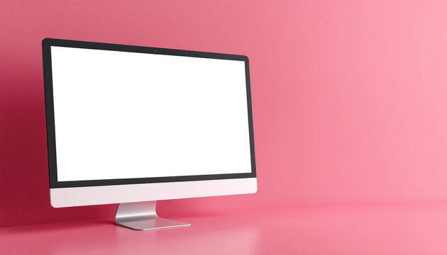 Modern all in one computer on pink background